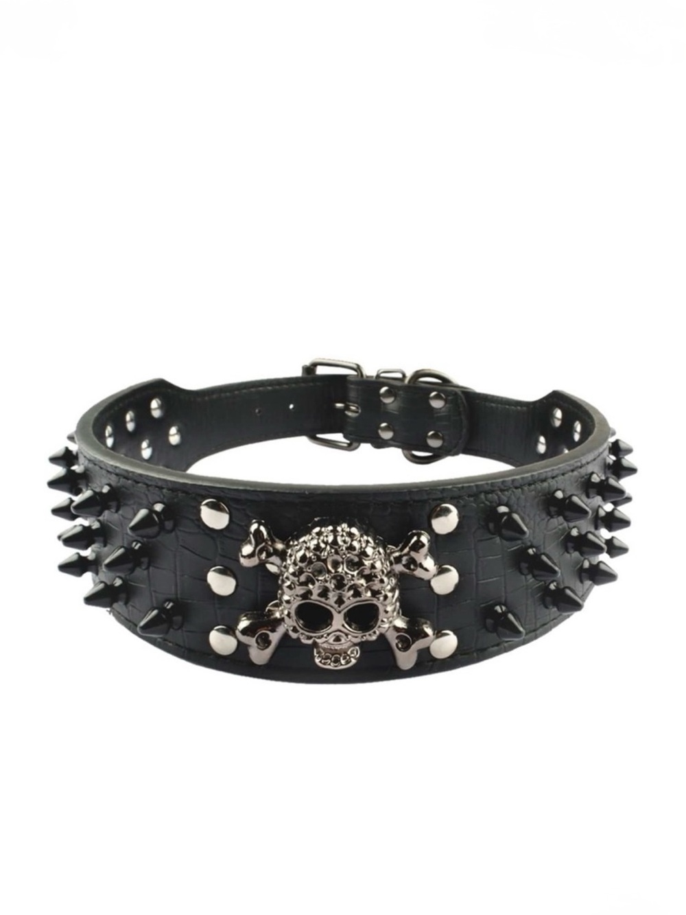 SKULL & SPIKED 'Leather Dog Collar' in Black